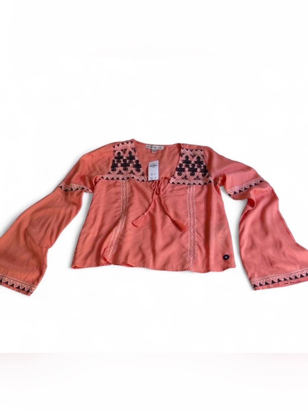 Abercrombie & Fitch Coral Embroidered Peasant Blouse